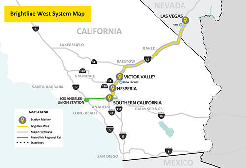 Блог о машиностроении и технике | Brightline West Costs Rise 35% as Las Vegas–California Line Plan Advances Brightline-West-Map