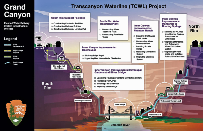 Блог о машиностроении и технике | Crews Battle Site, Logistics on $208M Grand Canyon Transcanyon Waterline Replacement Project Transcanyon Waterline Project