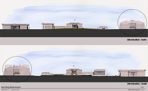Блог о машиностроении и технике | White House Ballroom Project Heads to Vote by National Capital Planning Commission Site-Elevation---North-South-(2)