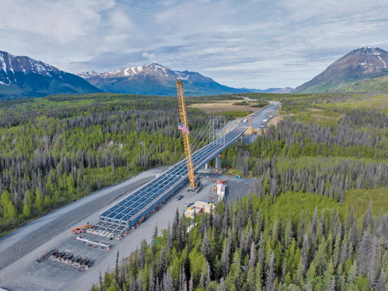 Блог о машиностроении и технике | Bridging the Gap at Alaska’s Juneau Creek assembled the bridge on the ground
